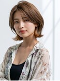 グレージュミルクティーベージュブリーチなしダブルカラーボブ