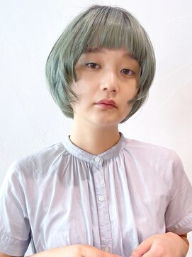 アイティーバイアルバム 八王子店(IT by ALBUM) グリーン内巻きボブ_ミニウルフテラコッタくすみブルー_8709