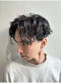 スパイラルマッシュパーマセンターパートメンズカット