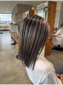 コントラストバレイヤージュ透明感グレージュシャドールーツ