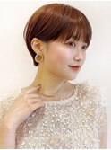 Say.丸みショートショートボブモーヴピンクローズブラウン韓国風