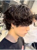 天神メンズパーマシャドウパーマシースルーマッシュウルフゆるめ