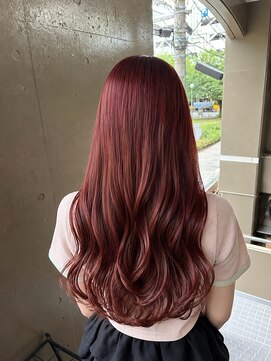 プランツヘアー 20代ブリーチ無しピンクレッドカラー