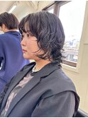 暗髪ウルフパーマ/顔まわりレイヤーカット/ロングウルフ/渋谷