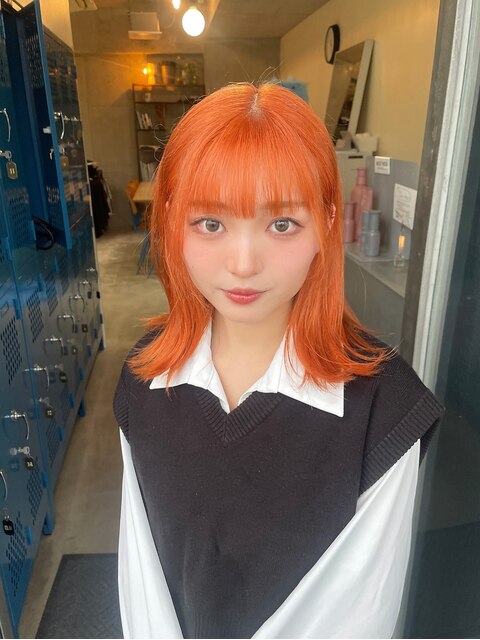 春カラー/オレンジヘア/ハイトーン/ブリーチカラー/韓国カラー