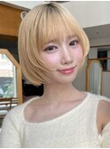 ボブレイヤーハイトーンミルクティーシースルー前髪カットIB-31
