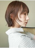 ミニボブ小顔ブラウン切りっぱなしボブ外はねボブ渋谷原宿神宮前