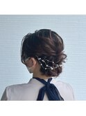 結婚式二次会編み込みヘアセットパールふんわりアレンジ