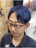 ツーブロックセンターパートブルー    <理容室>/メンズ/バーバー