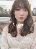 ベージュブラウン小顔レイヤーウェーブロングレイヤーカット