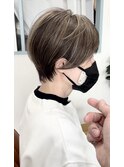 脱白髪染め白髪ぼかしハイライトひし形ショートボブ40代50代60代