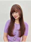 ぱっつんワイド前髪くびれフェイスレイヤーロングへア20代30代