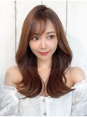 【20代30代流し前髪】くびれヘア × ベージュブラウン