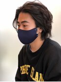 刈り上げセンターパート/ブルーブラック/フェザーパーマ/都賀