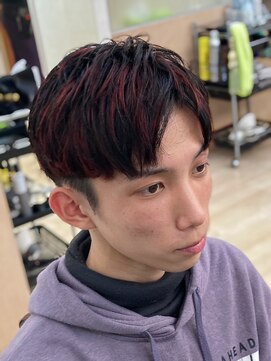 メンズ赤黒メッシュアップバング