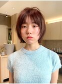 顔周りレイヤーボブ切りっぱなしマロンベージュココアベージュ