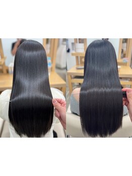 お客様の髪質や理想の仕上がりに合わせて薬剤を選定。髪質改善も叶う縮毛矯正ならSORAにお任せ♪