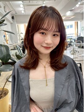 ミディアムレイヤーカット/韓国/くびれヘア/ココアブラウン2