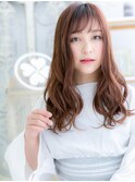 ■斜めバングピンクカラー毛先パーマ107★越谷20代30代40代