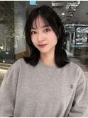 外ハネボブくびれ大人ミディ前髪ありナチュラルカラー結べるボブ