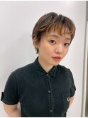 オレンジインナーバング×ハンサムショート