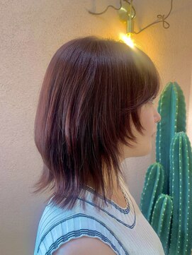 トリコ 柏(tricot) ミディアムウルフ　顔まわりレイヤー　ボルドー