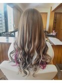 白黒メッシュ+濃いピンクのイヤリングカラー♪