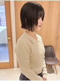 "久保田"切りっぱなし顔まわりウルフミニボブ前髪カット