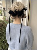 ツインアレンジ成人式アレンジホワイトブランドラベンダー都島