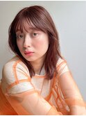 ブリーチ無し アプリコットオレンジ レイヤーボブ