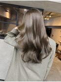 バレイヤージュ、ハイライト、レイヤーロング、グレーベージュ