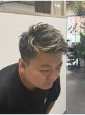 アップバング　金メッシュ　白髪ぼかし
