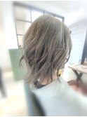 ミディアムレイヤー/ダブルカラー/ミントアッシュ