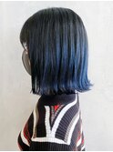 ネイビーグラデーションボブ_ハッシュカットフルバング_ba309622