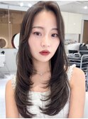 韓国風レイヤーカット&艶オリーブベージュ