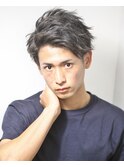 ビジカジくせ毛風パーママットサイドパートフェザーマッシュ