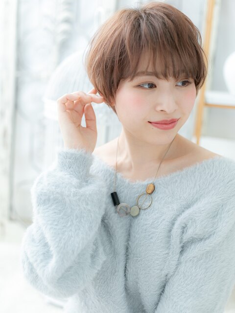 大人かわいい斜めバングナチュラルショートa上尾20代30代40代