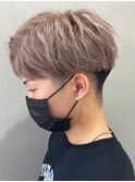 センターパートブリーチダブルカラーフェイスフレーミン