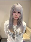 15260ブリーチ＆ダブルカラーシルバーアッシュレイヤーロング