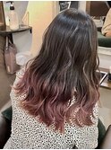 ピンクグラデーションデ/デザインカラーミディアムヘア/横浜