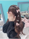 編みたらし ヘアメ 量産ヘア ヘアアレンジ リボン