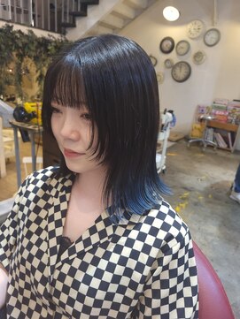 ココロカラ(Cocorokara) デザインカラー　裾カラー　青　ポイントカラー