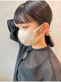 黒髪ぱっつんワイドバングポニテ天使の羽バング前髪暗髪グレー