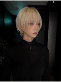 ハイトーンショートハッシュボブミルクティーピンクベージュ韓国