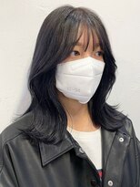〇韓国 くびれヘア ブルーブラック シースルーバング