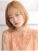 大人可愛い小顔美髪ツヤ髪外ハネボブ薄めバングA4