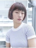 オン眉/切りっぱなし/ぱっつんボブ/ピンクブラウン/新百合ヶ丘