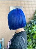 【派手髪】原色青髪ボブスタイル【原色カラー】