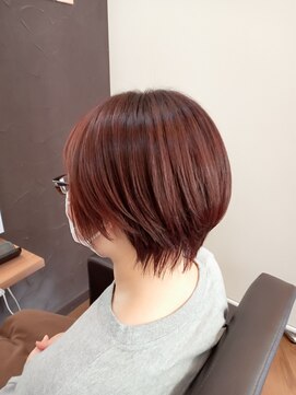 ヘアーアンドメイクサワ 佐久店(sawa) 20代30代 　ショート　小顔　ピンクレッドカラー　艶髪