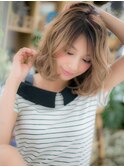 外国人風なみなみウェーブ小顔ミディアムボブc5志木20代30代40代